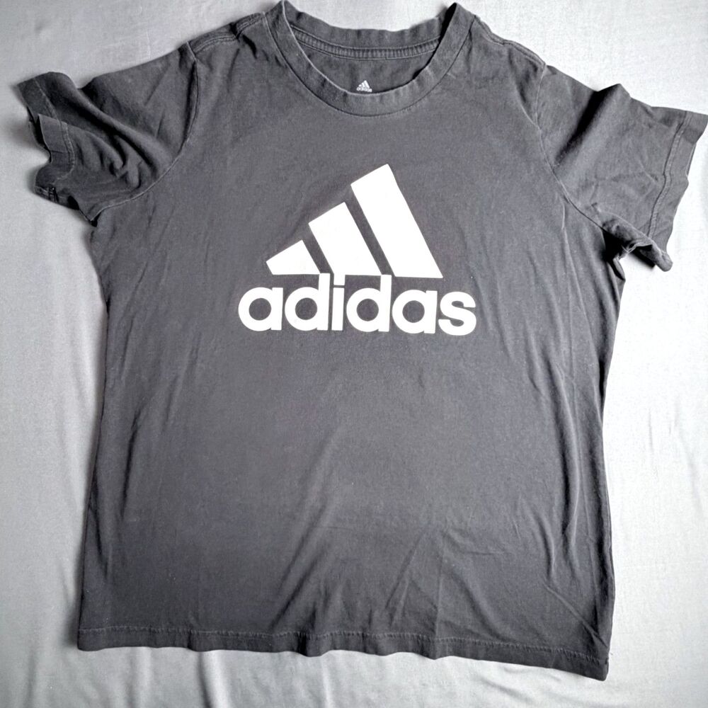 Men's Adidas Black T-Shirt White Large Logo 2XL Stripes Casual Outdoor Sports